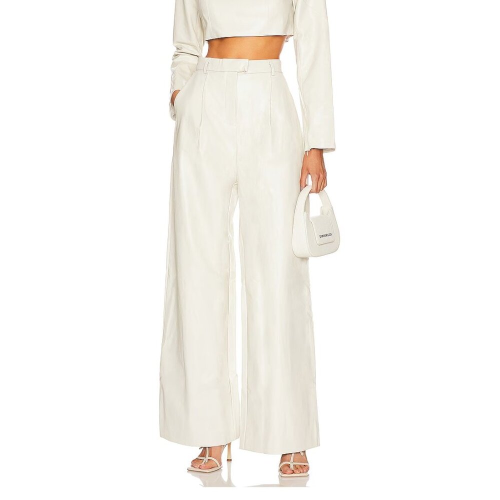 NEW $311 NONCHALANT PELHAM VEGAN LEATHER WIDE LEG PANTS IN OFF WHITE SIZE L